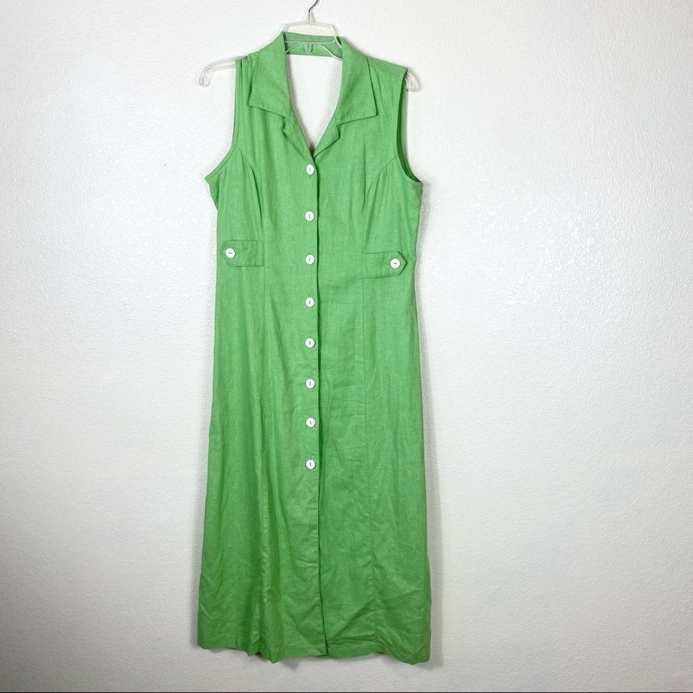 Vintage 90’s Erika Green Collared Open Back Sleeveless Button Up Maxi Dress - Picture 3 of 6